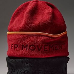 NWT Free People Movement Red and Black Fleece Beanie